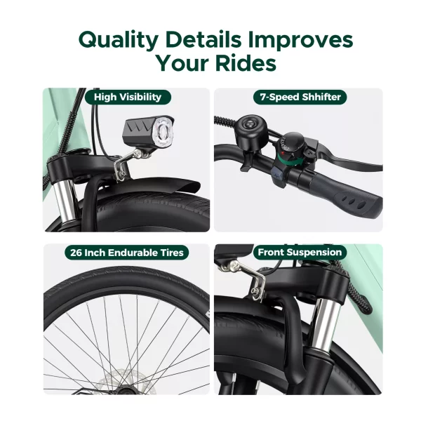 HillMiles 26″ E-Bike – 36V 13Ah Akku, herausnehmbar, Pendler E-Bike für Alltag & Stadt – Bild 4